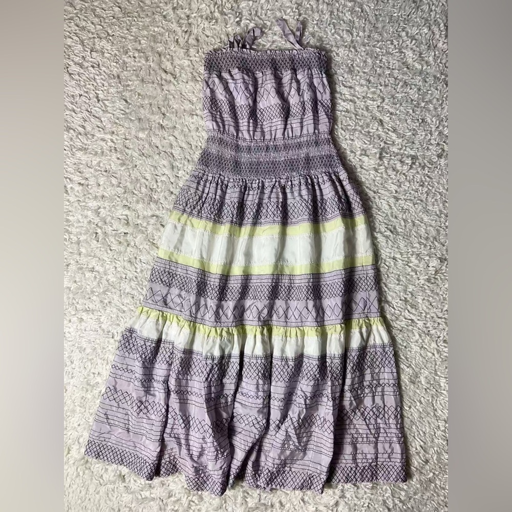 New Tory Burch Smocked Lilac Midi Long Dress